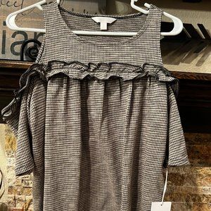 Peek a boo shoulder shirt. New with tags. Brown and Black. Lauren Conrad. Small